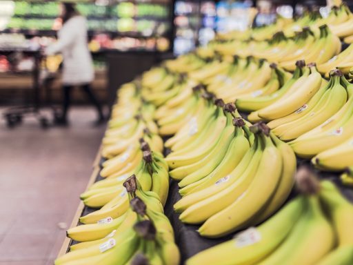 Spaarmuntjes van een supermarkt spaarprogramma naast een spaarbankje op een keukentafel